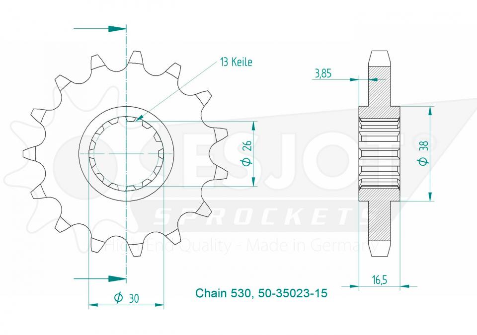 Pignon de sortie de boite Esjot pour Moto Honda 929 Cbr Rr Fireblade 2000 à 2001 16 dents pas 530 Neuf