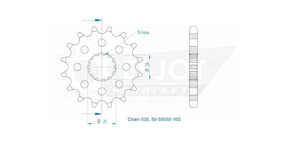 Pignon de sortie de boite Esjot pour moto Triumph 750 Daytona 16 dents pas 530