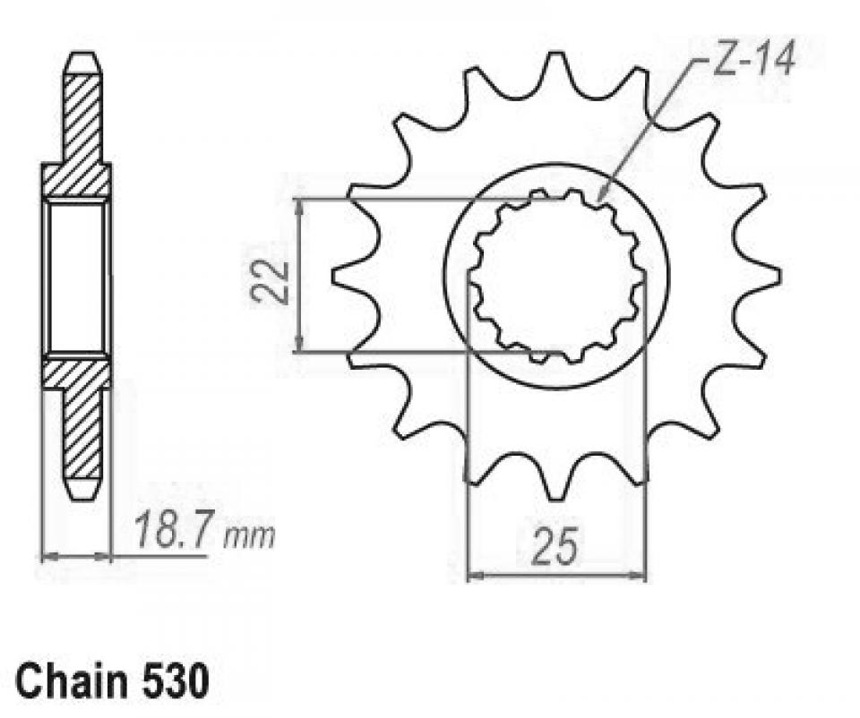 Pignon de sortie de boite Esjot pour moto 14 dents pas 530 Neuf