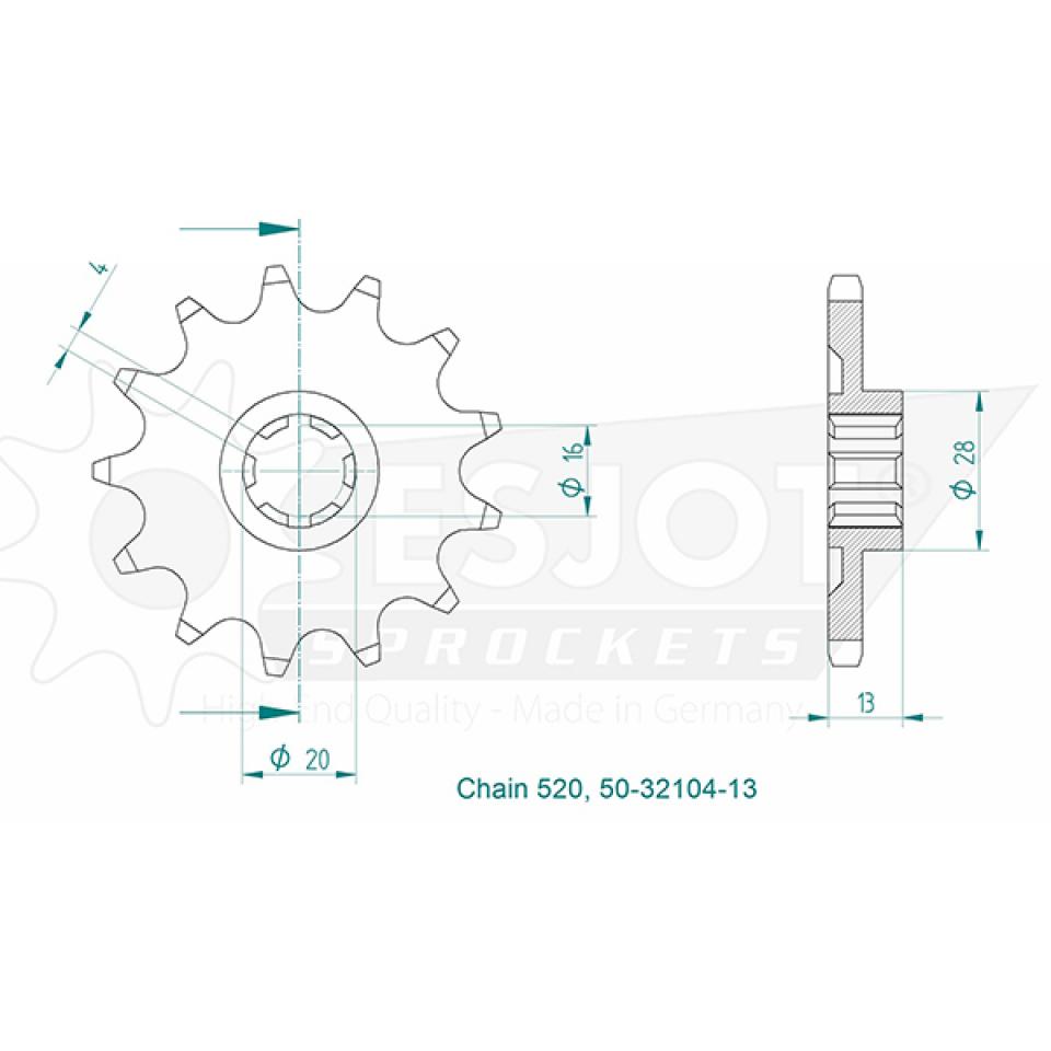 Pignon de sortie de boite Esjot pour Moto TM 125 Cross Enduro 2004 à 2005 13 dents pas 520 Neuf