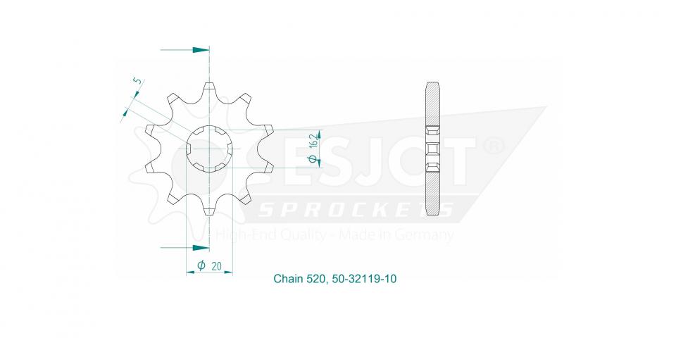 Pignon de sortie de boite Esjot pour Moto Gas gas 125 Pp Pampera 2002 10 dents pas 520 Neuf