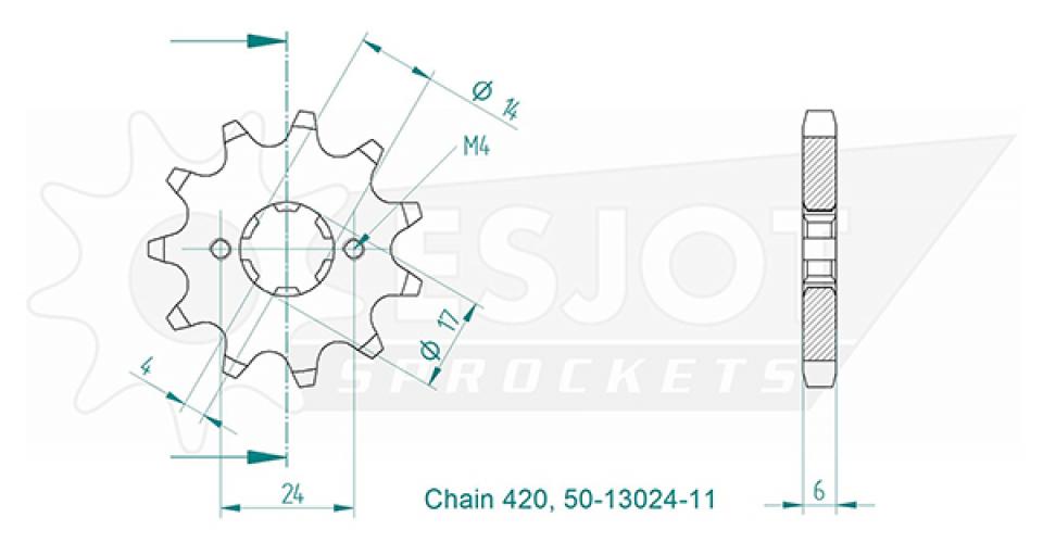 Pignon de sortie de boite Esjot pour Moto Aprilia 50 RS4 LC 2T Euro2 2011 à 2019 Neuf