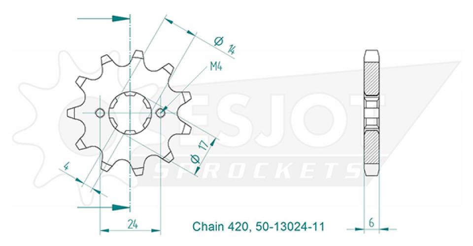 Pignon de sortie de boite Esjot pour Moto Aprilia 50 RX 2014 à 2016 11 dents pas 420 Neuf