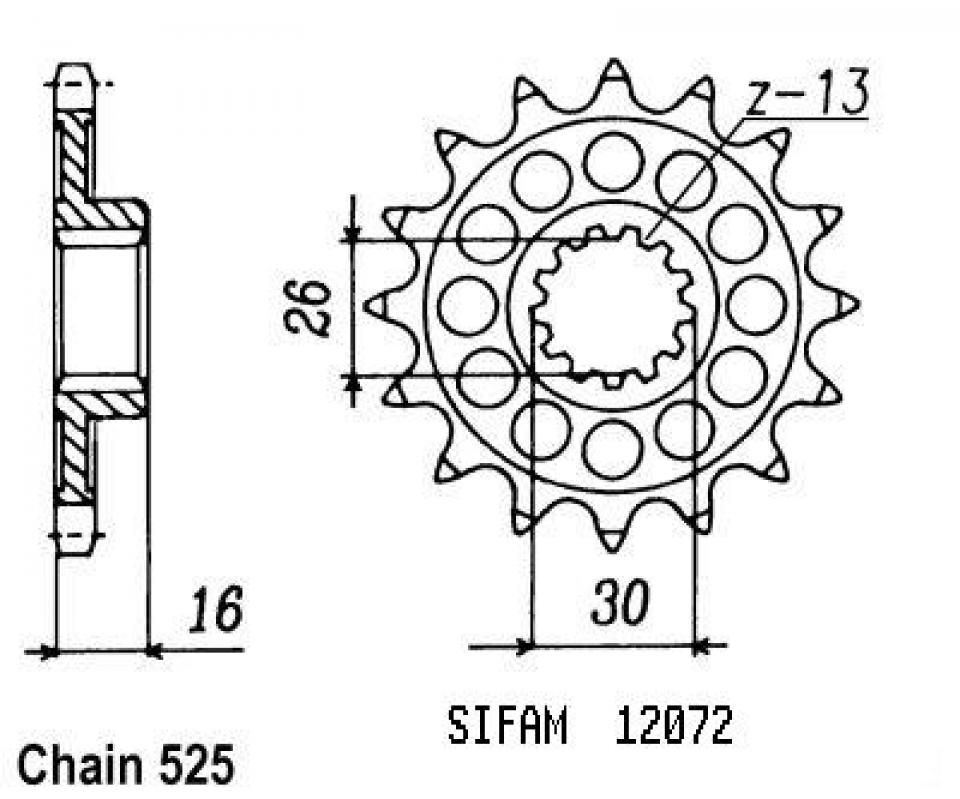 Pignon de sortie de boite Sifam pour Moto Honda 750 Vfr R Rc30 1988 à 1991 Neuf