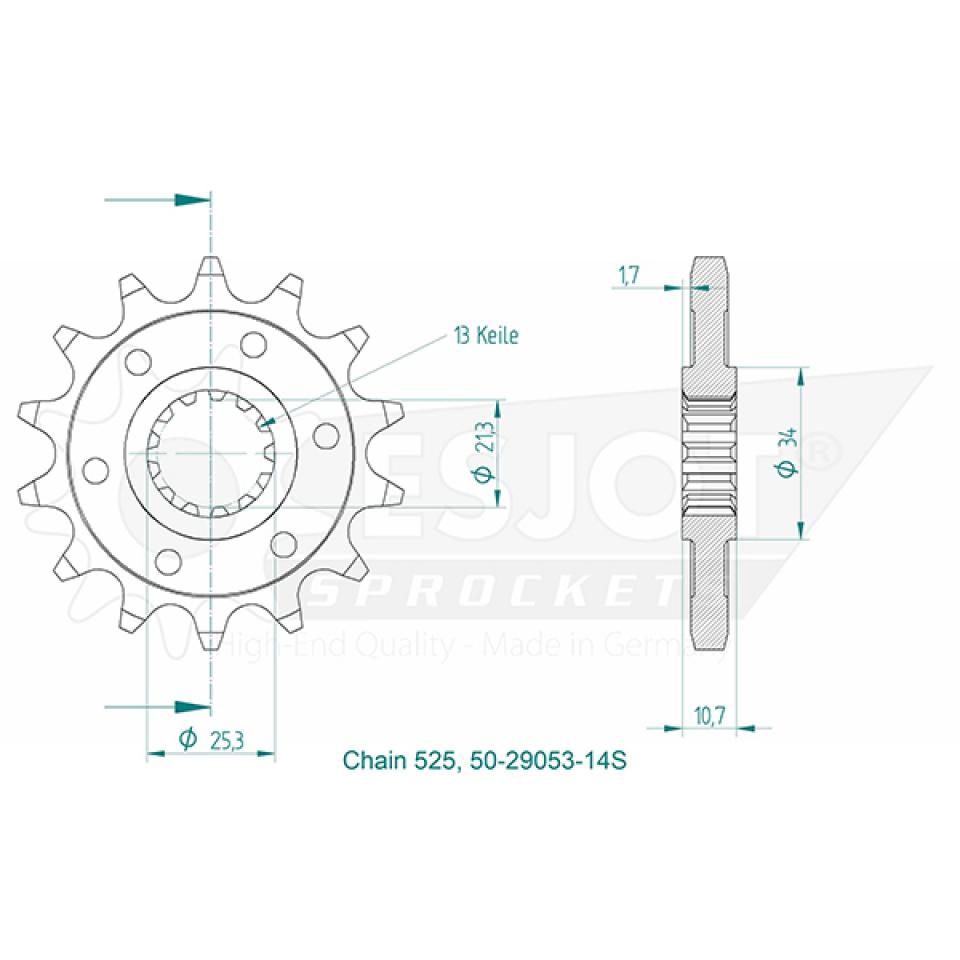 Pignon de sortie de boite Esjot pour Moto Benelli 300 BN 302 2015 à 2016 14 dents pas 525 Neuf