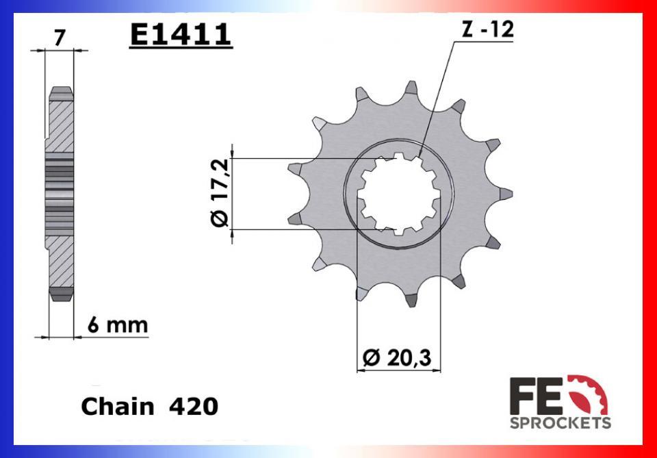 Pignon de sortie de boite FE pour moto Yamaha 50 TZR 1997 à 2011 12 dents pas 420 / E1411.12 Neuf