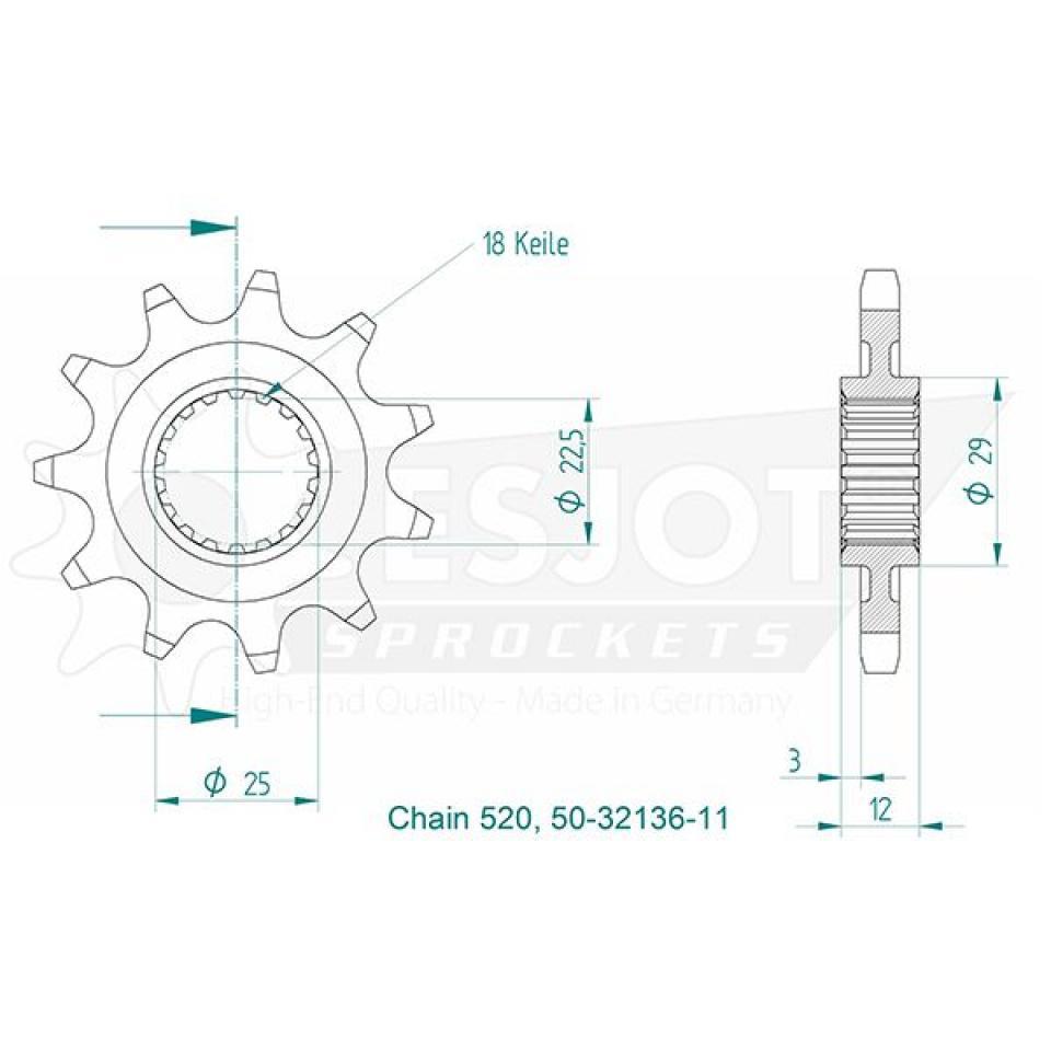 Pignon de sortie de boite Esjot pour Quad Polaris 330 Trail blazer 2008 à 2012 11 dents pas 520 Neuf