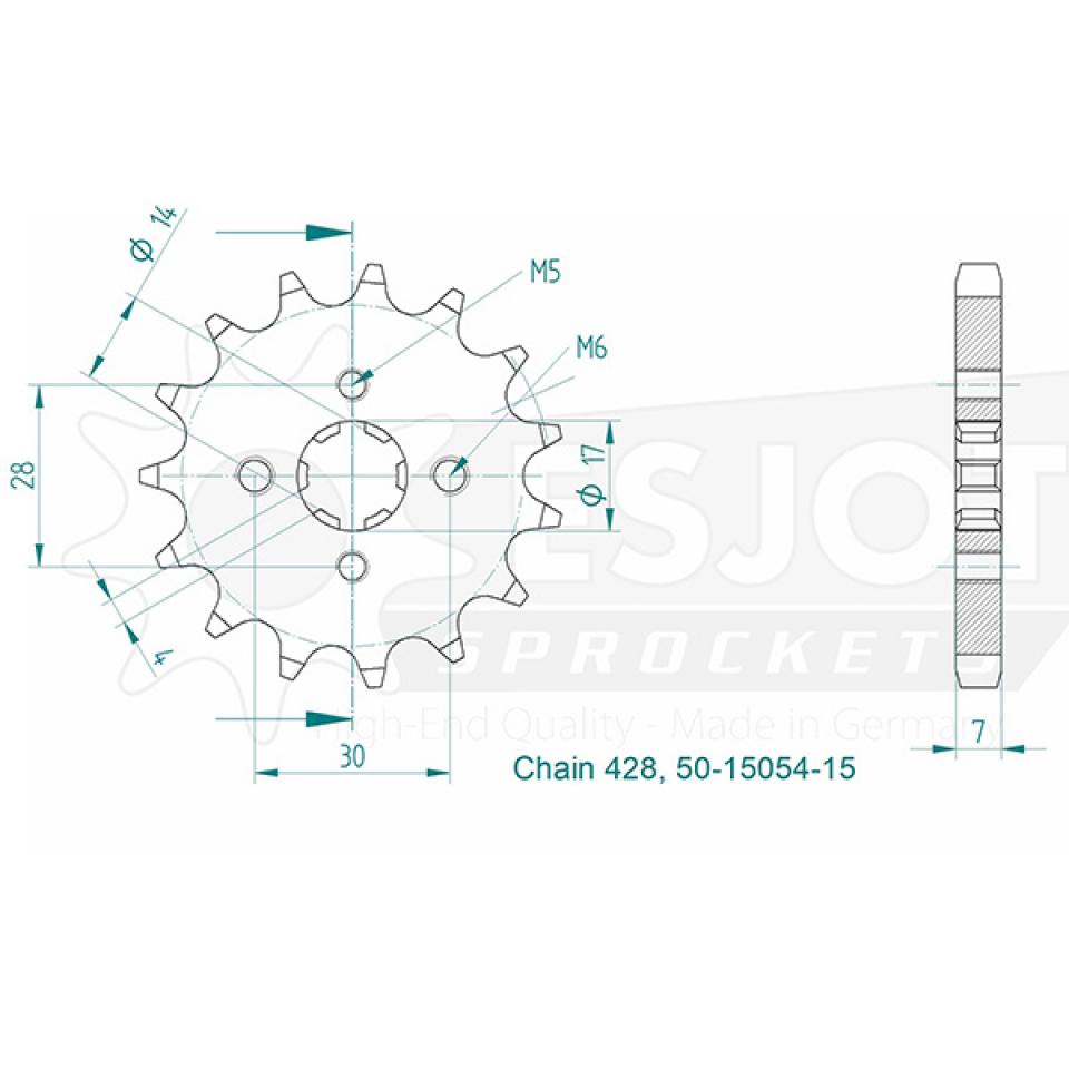 Pignon de sortie de boite Esjot pour Moto Benelli 125 TNT Cbs 2017 à 2023 15 dents pas 428 / 50-15054-15 Neuf