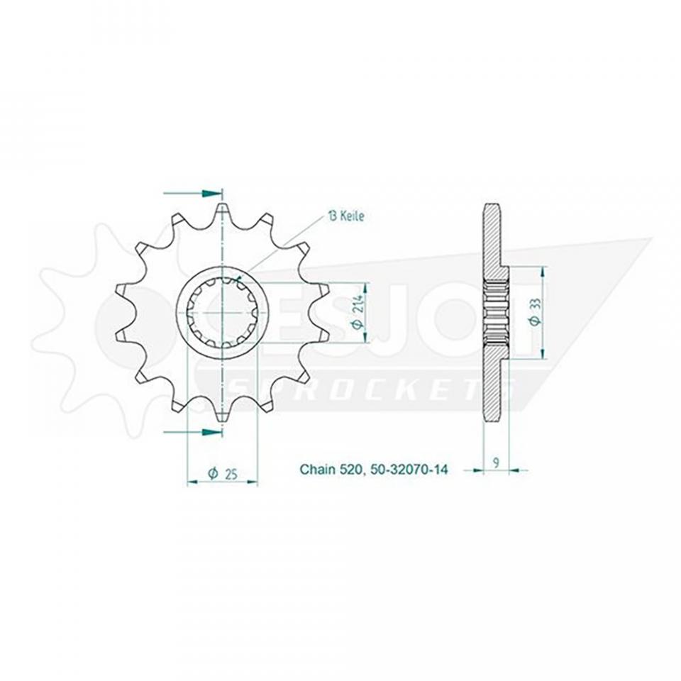 Pignon sortie de boite Esjot pour Kawasaki 250 Ninja 12 dts p520 5032070-12 Neuf