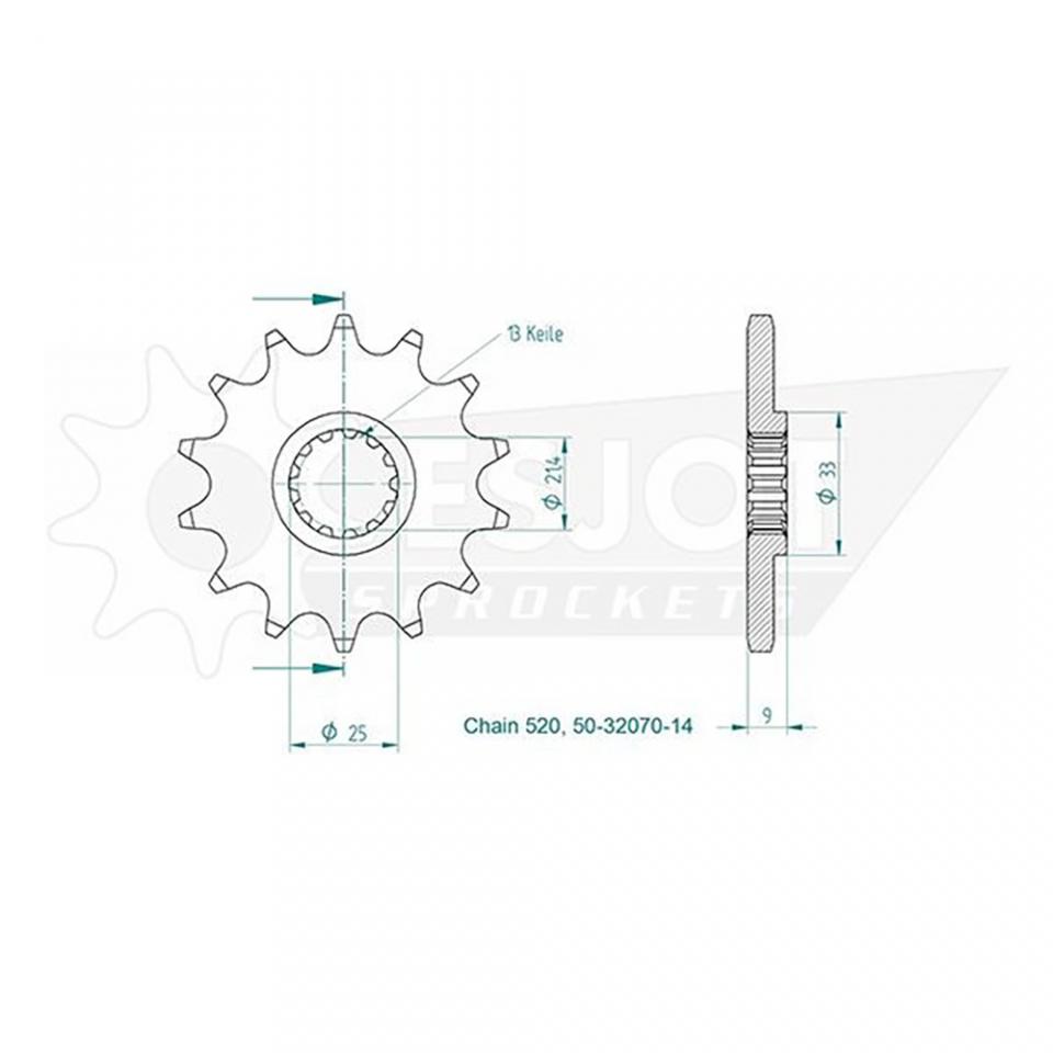 Pignon sortie de boite Esjot pour Kawasaki 250 Ninja 12 dts p520 5032070-12 Neuf