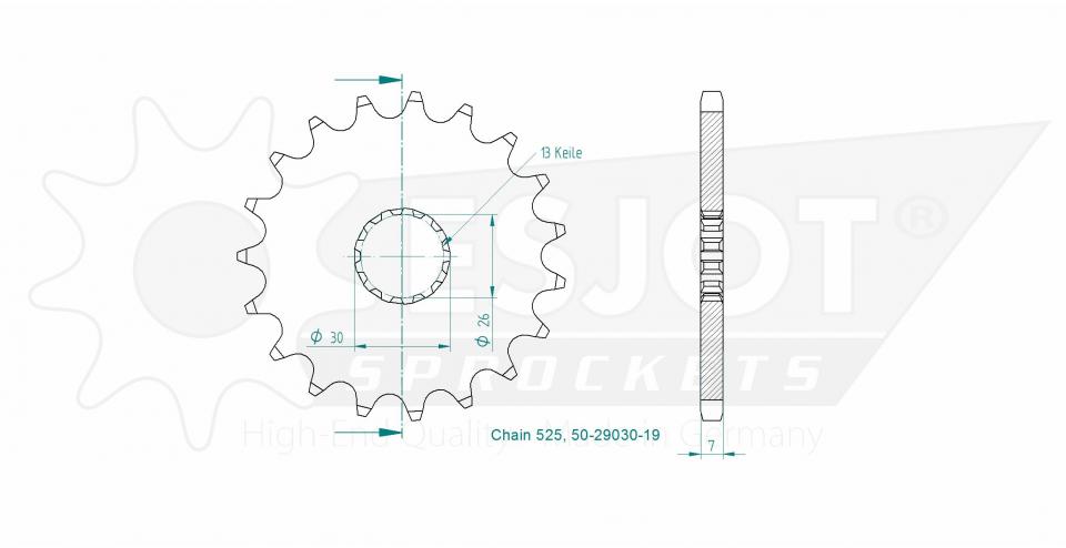 Pignon de sortie de boite Esjot pour moto 19 dents pas 525 Neuf