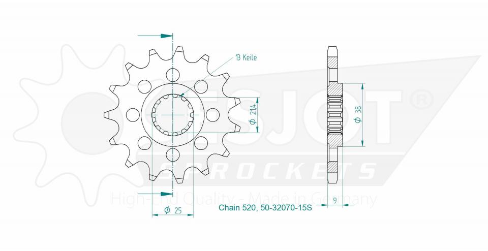 Pignon de sortie de boite Esjot pour moto 15 dents pas 520 Neuf