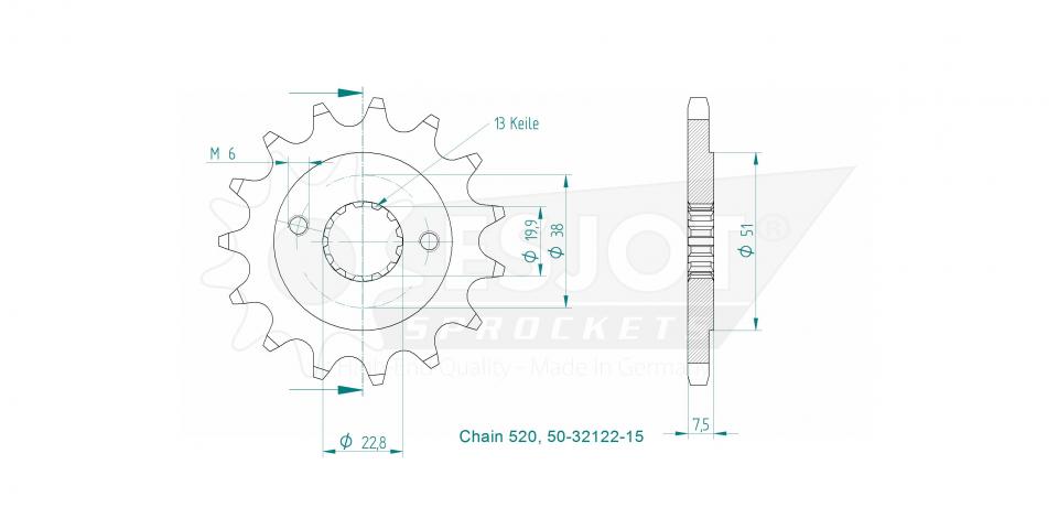 Pignon de sortie de boite Esjot pour moto 15 dents pas 520 Neuf