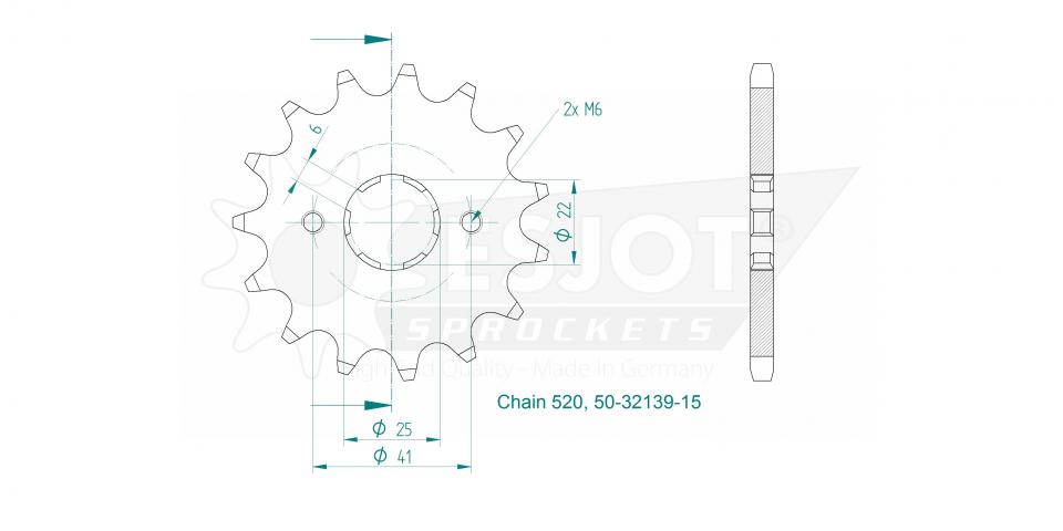 Pignon de sortie de boite Esjot pour moto 50-32139-15 / 15 dents pas 520 Neuf