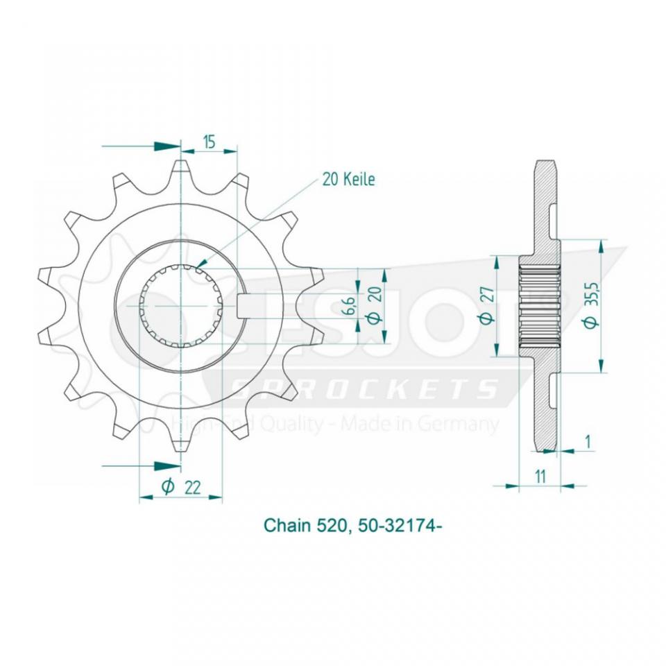 Pignon sortie boite Esjot pour moto Sherco 250 SEF-R 2014 à 2020 15 dents P 525