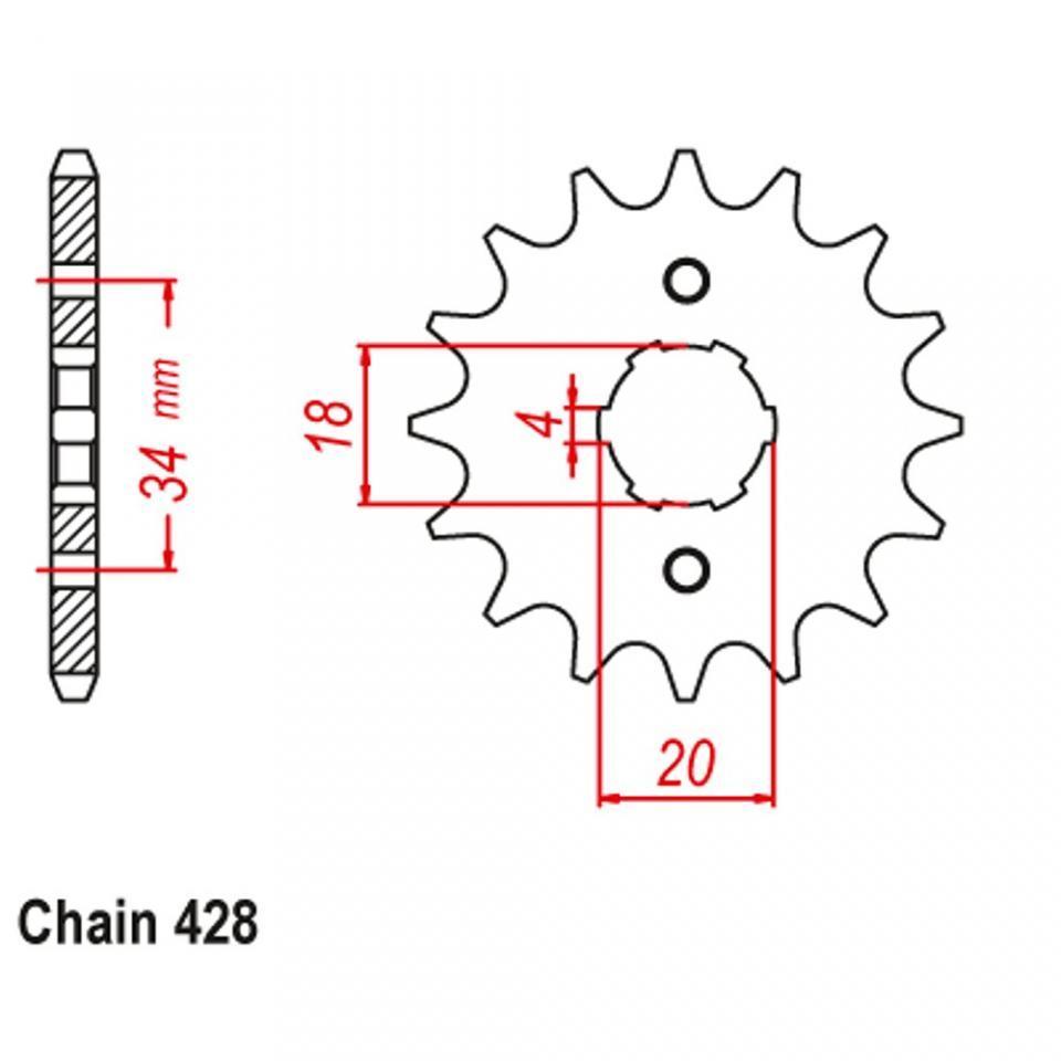 Pignon de sortie de boite 13 dents pas 428 pour moto Honda 125 XLS 1981 à 1985
