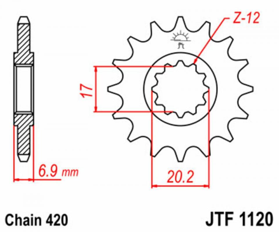 Pignon de sortie de boite JT Sprockets pour Moto Beta 50 RR motard 2005 à 2020 11 dents pas 420 / JTF1120.11 Neuf