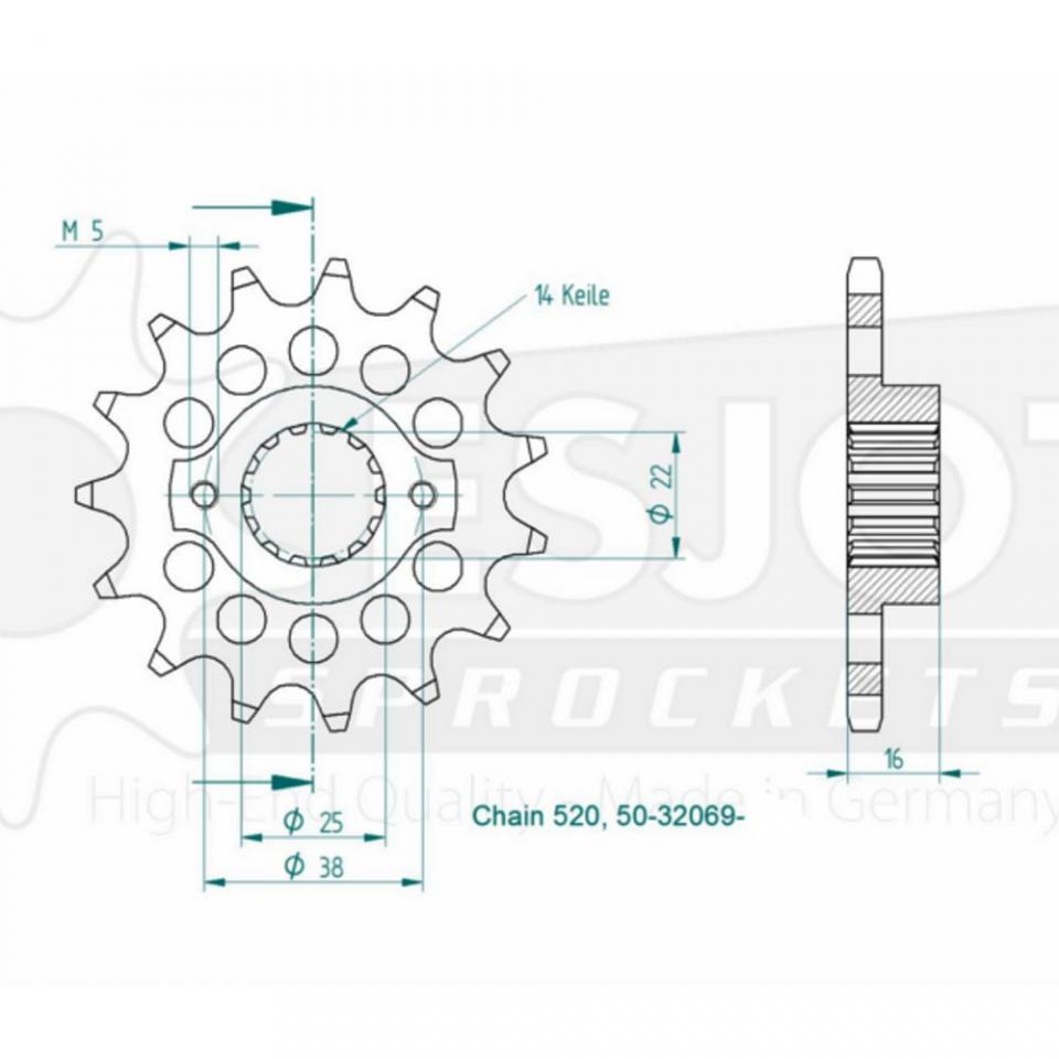 Pignon sortie boîte pour moto Ducati 907 Paso Ie 1990 à 1993 15 dents P 520 Neuf