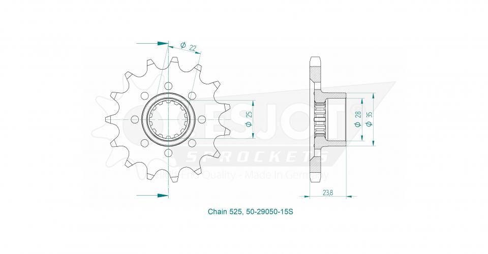 Pignon de sortie de boite Esjot pour moto 15 dents pas 525 Neuf