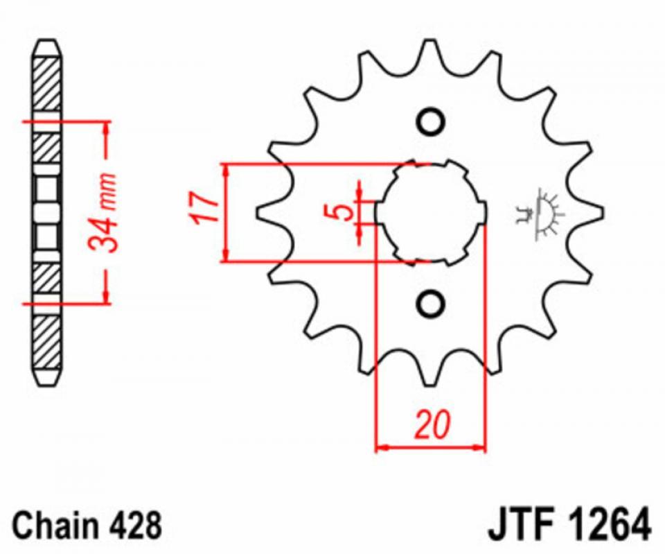 Pignon de sortie de boite 15 dents Pas 428 pour moto Honda 125 XL-R 1998 à 2002