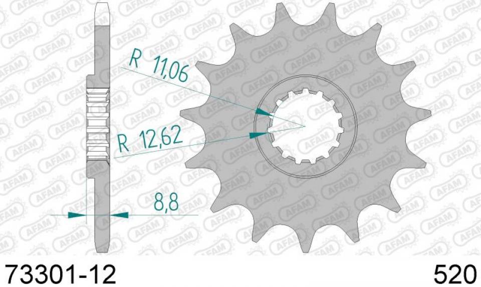 Pignon de sortie de boite Afam pour Moto KTM 350 EXC-F 2012 à 2023 12 dents pas 520 / 73301-12 Neuf