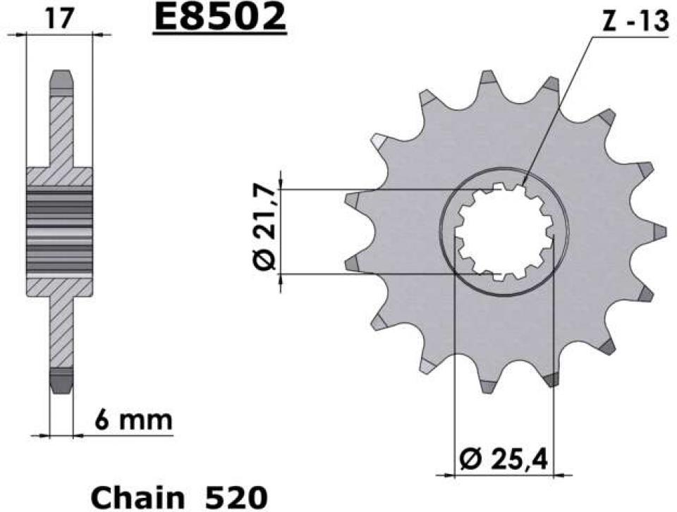 Pignon de sortie de boite 15 dents Pas 520 pour moto Honda 500 CB 1993 E8502.15
