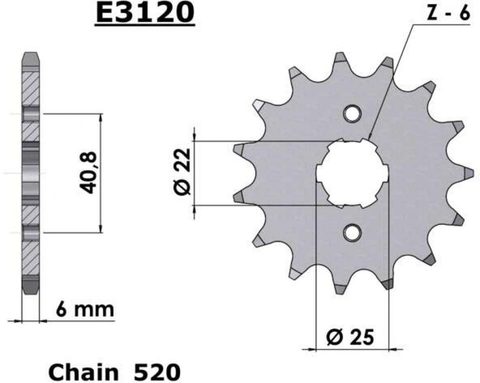 Pignon de sortie de boite France Equipement pour Auto 17 dents pas 520 / E3120.17 Neuf