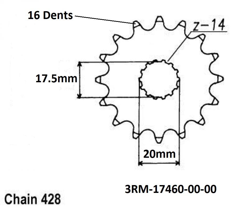 Pignon de sortie de boite origine pour Moto Derbi 125 GPR R 2005 à 2008 16 dents pas 428 Neuf