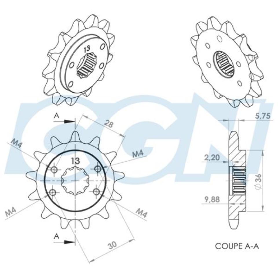 Pignon de sortie de boite Teknix pour Moto Derbi 50 GPR 1999 13 dents pas 420 Neuf