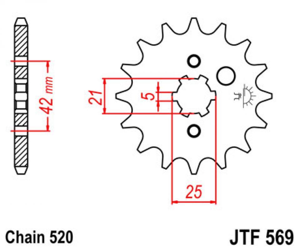 Pignon de sortie de boite JT 14 dts P520 pour Quad Yamaha 350 YFZ Banshee 1987 à 2006