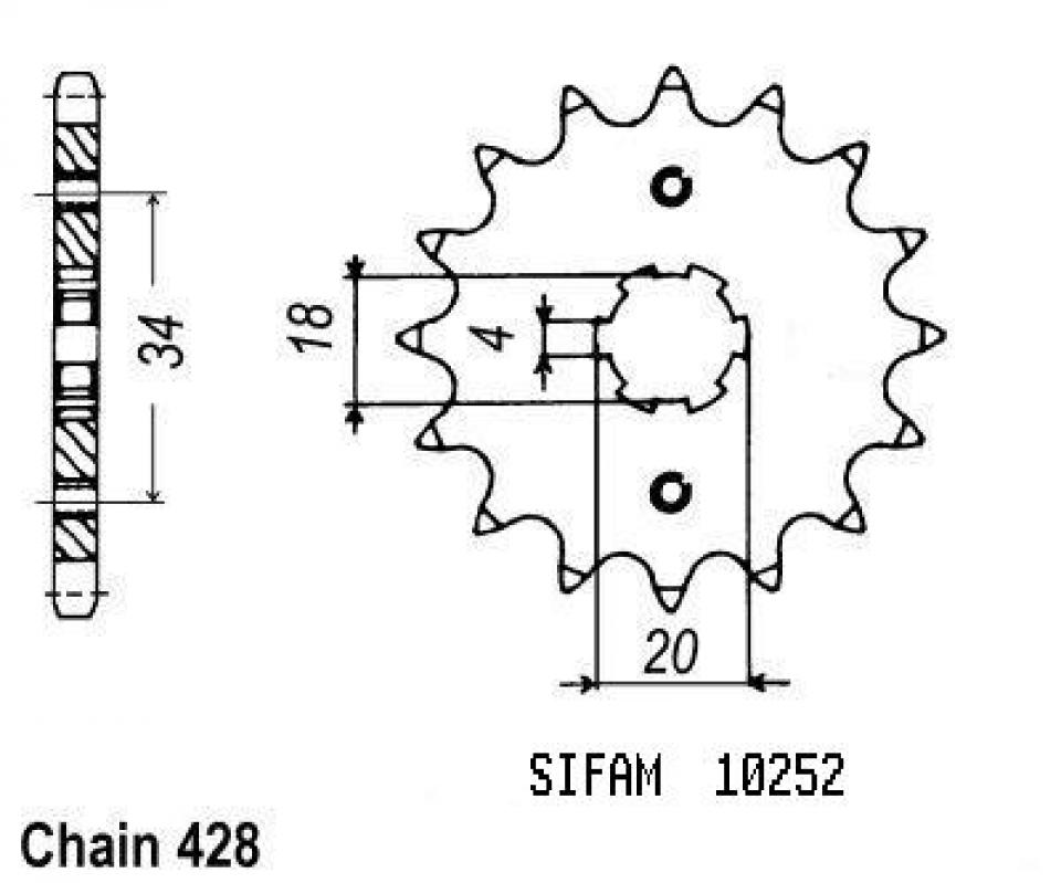 Pignon de sortie de boite Sifam pour Moto Daelim 125 Vc S 1996 à 1999 Neuf