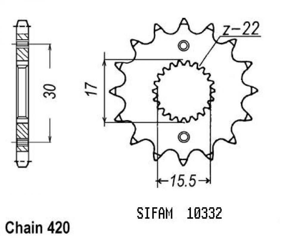 Pignon de sortie de boite Sifam pour Moto Honda 50 CRF 2004 à 2016 14 dents pas 420 type 1256 Neuf