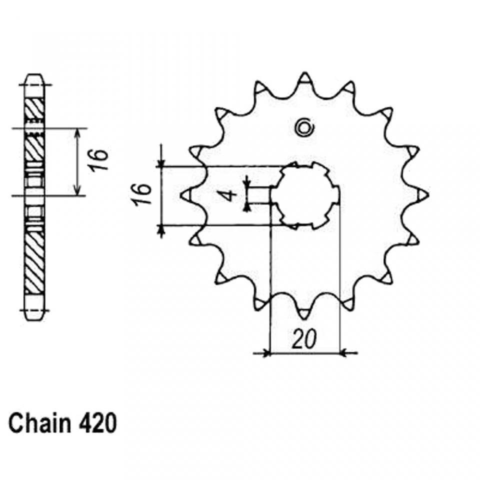 Pignon de sortie de boite pour Moto Yamaha 50 LB Chappy 1982 à 1989 14 dents pas 420 Neuf