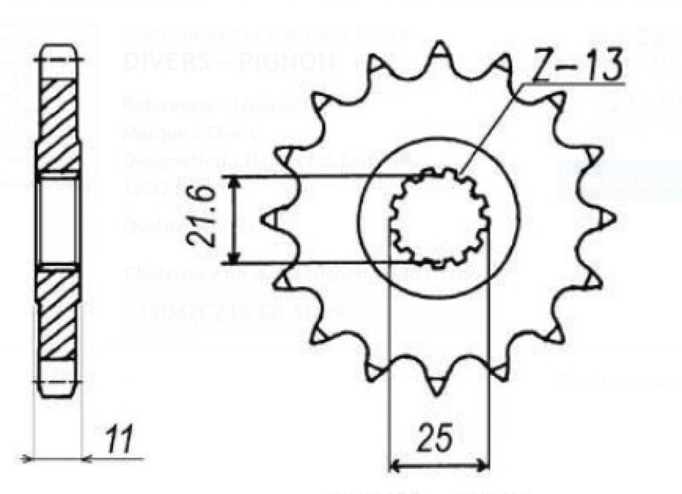 Pignon de sortie de boite Sifam pour Moto Yamaha 600 R6 1999 à 2005 15 dents pas 530 Neuf