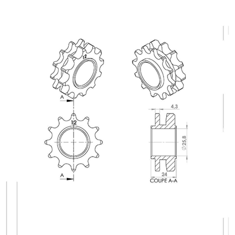 Pignon de sortie de boite P2R pour Mobylette MBK 50 41 Avant 2020 P02-2500 / 12 dents Neuf