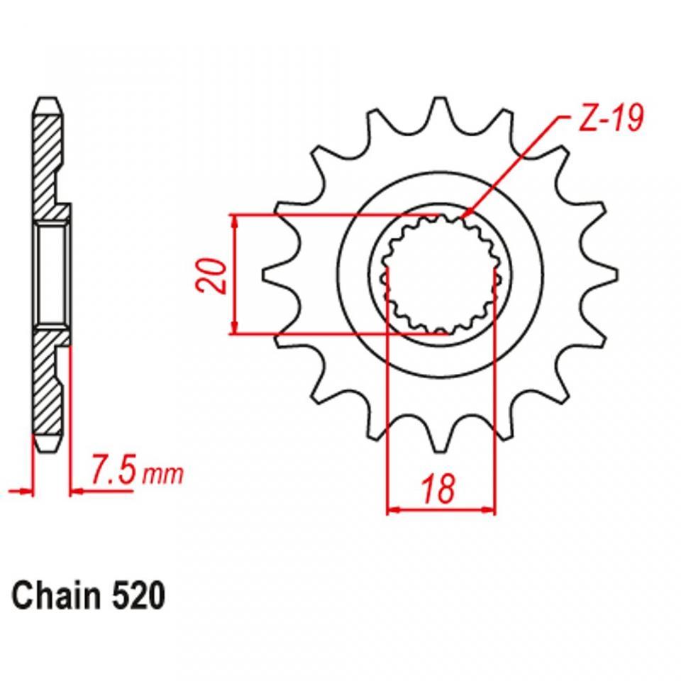 Pignon de sortie de boite Afam pour Moto Honda 125 CR 1987 à 2002 20206-13 / 13 dents pas 520 type 326 Neuf