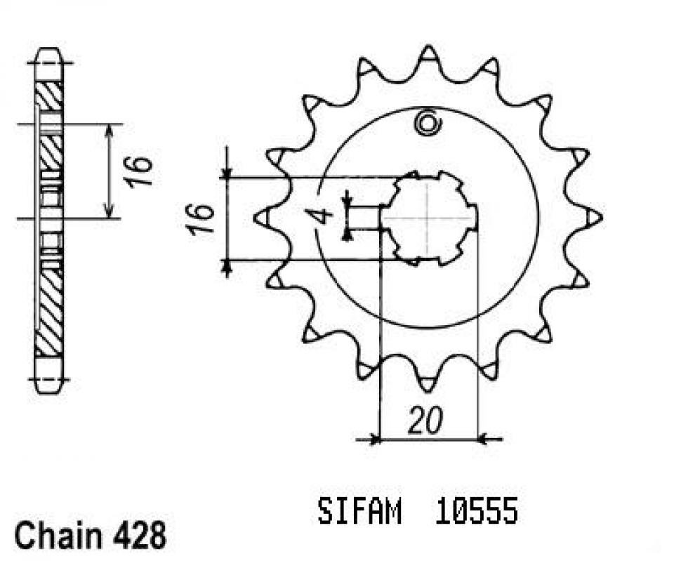 Pignon de sortie de boite Sifam pour Moto Kawasaki 80 KX 1983 à 2017 14 dents pas 428 type 555 Neuf