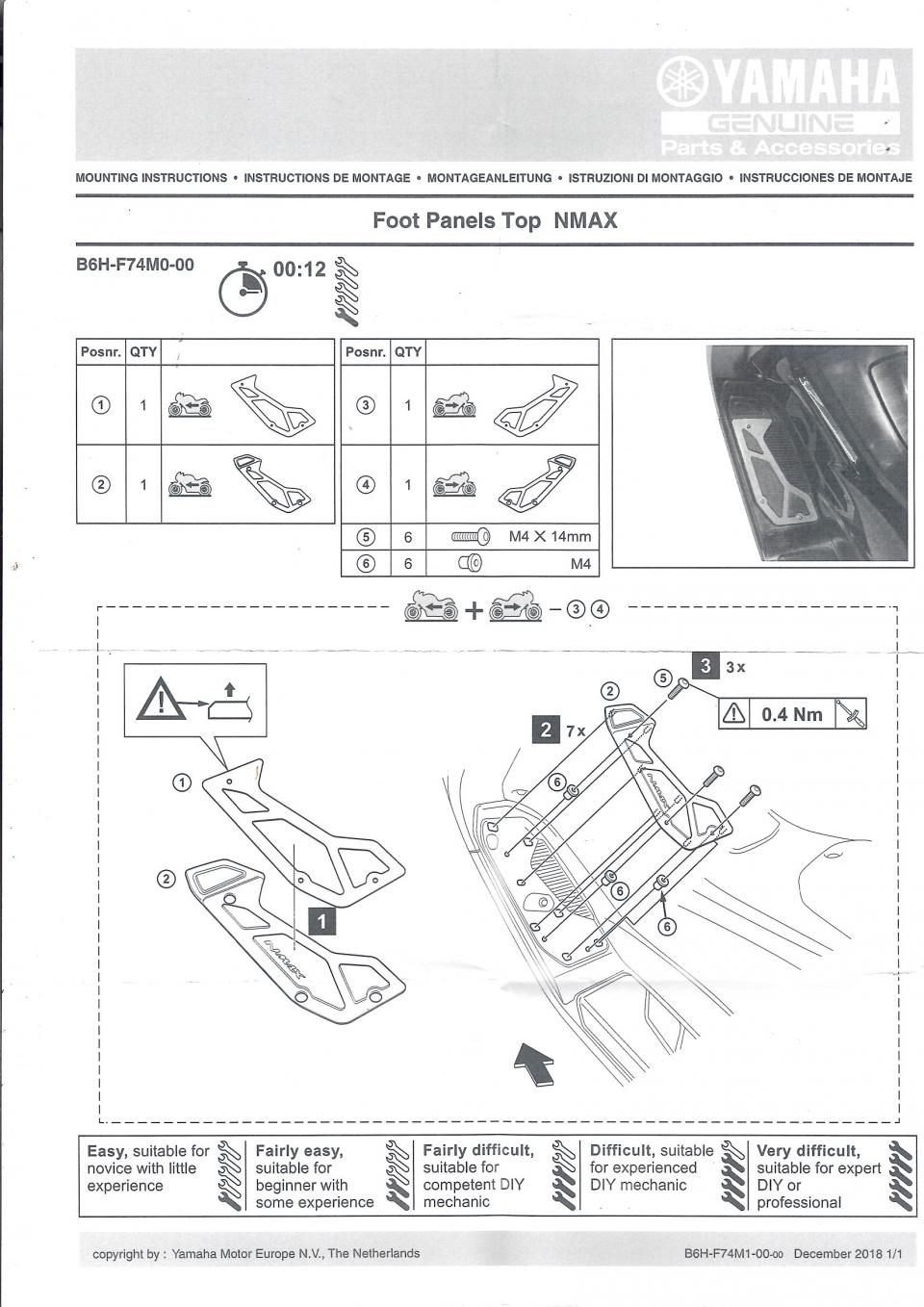 Protection de marche pied pour scooter Yamaha 155 N-MAX B6HF74M000 B6HF74M01000