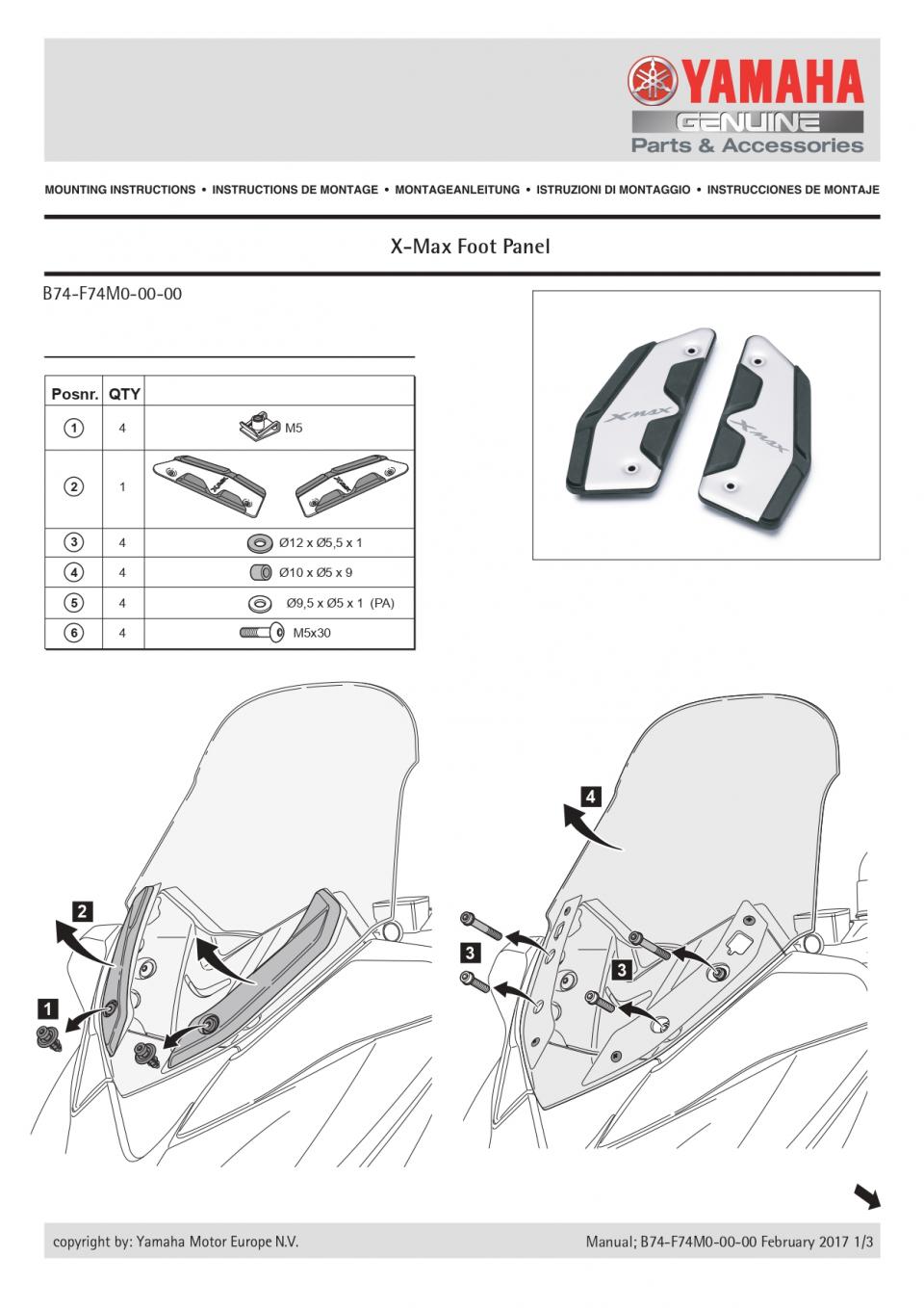 Protection de marche pied pour scooter Yamaha 125 X-Max Après 2017 B74F74M00000