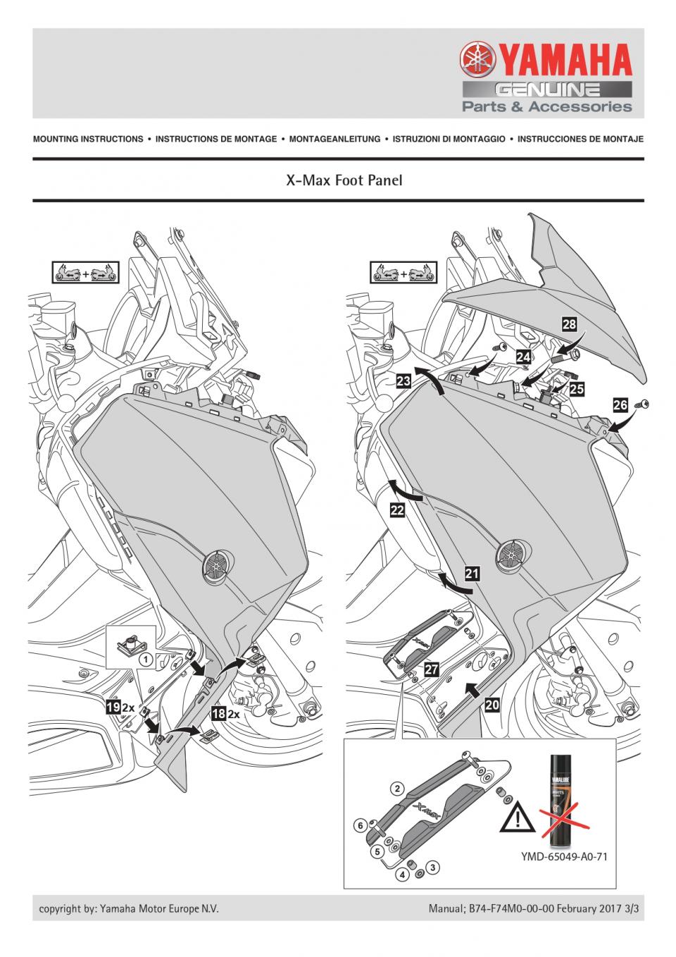 Protection de marche pied pour scooter Yamaha 125 X-Max Après 2017 B74F74M00000