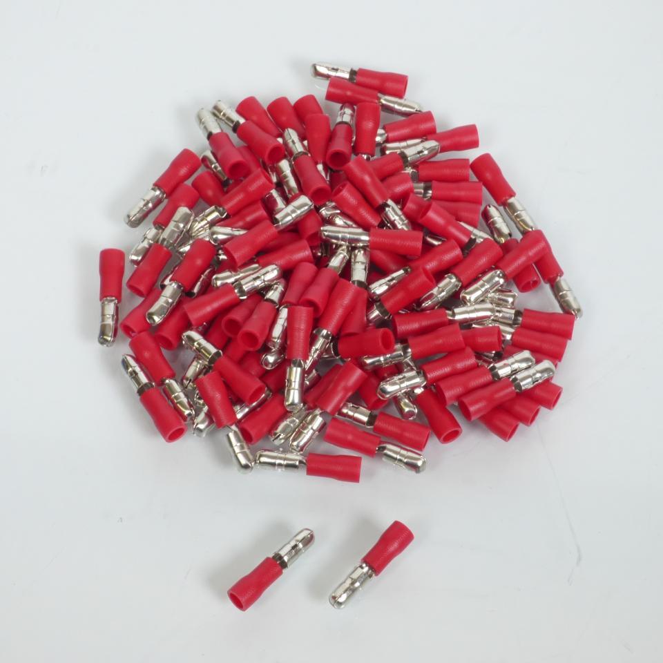 100 cosse fiche électrique ronde mâle Ø4mm avec isolant rouge 0.25-1.5mm² pour moto