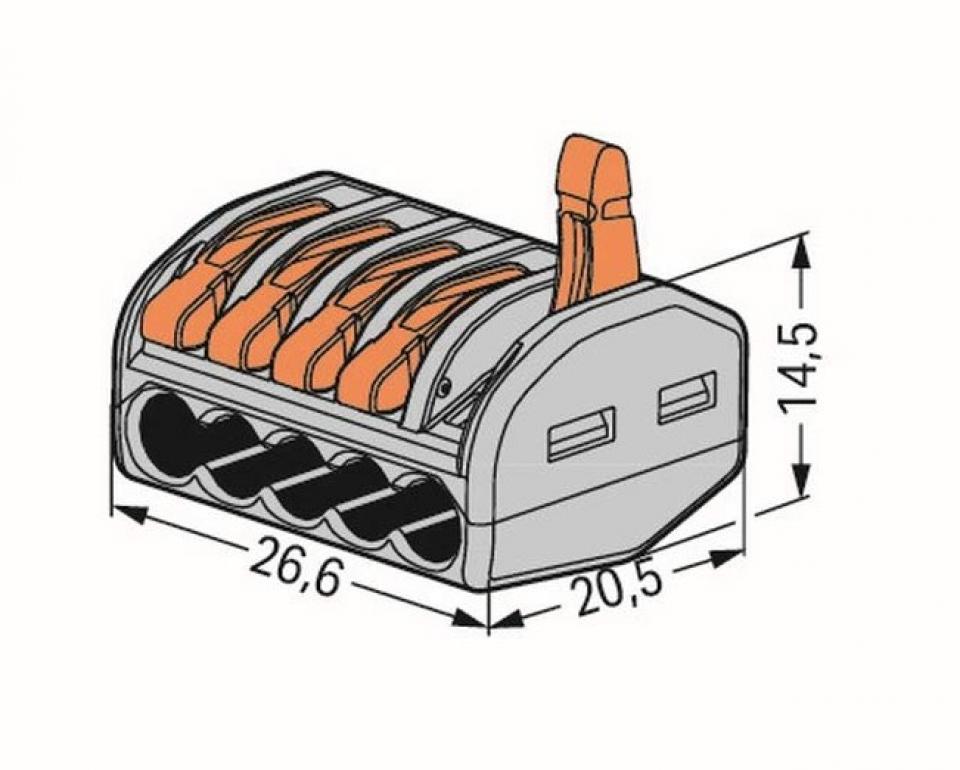 Connecteur à levier Wago 5 voie bornier de connexion éléctrique de 0,08 à 2,5mm²