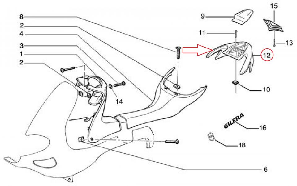 Poignée passager porte bagage pour scooter Gilera 50 Runner Pure Jet 6208840090