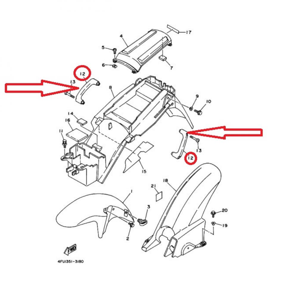 Poignée passager origine pour moto Yamaha 850 TRX 1996 à 1998 3TB2164F0000 Neuf