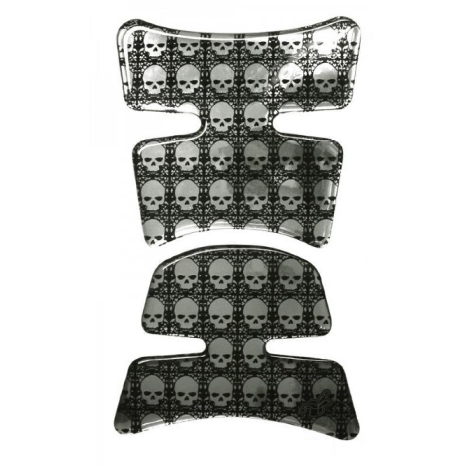Protection de réservoir adhésive pour moto noire et chromée motif crâne en 2 parties 