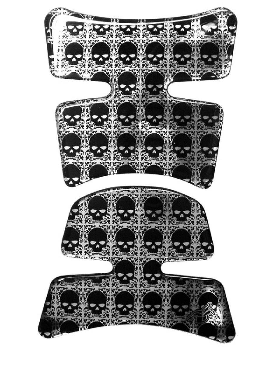 Protection de réservoir adhésive pour moto noire et gris motif crâne en 2 parties 