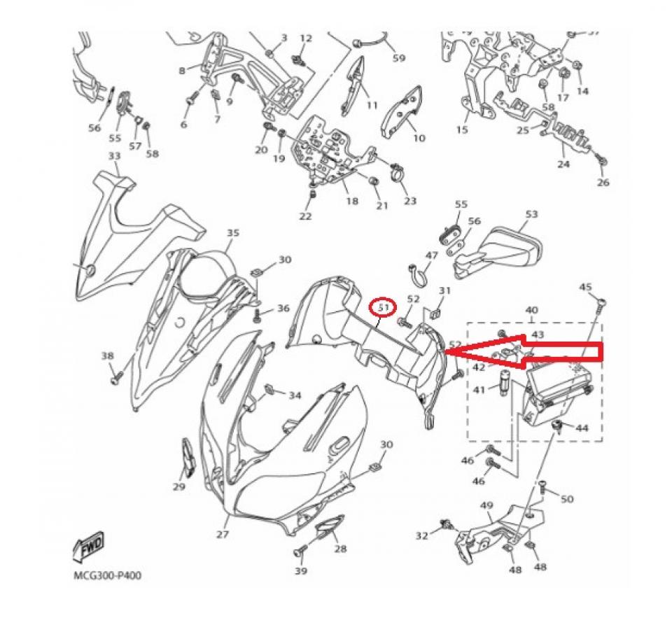 Intérieur cache tête de fourche pour moto Yamaha 1300 FJR 2013-16 1MC2837L