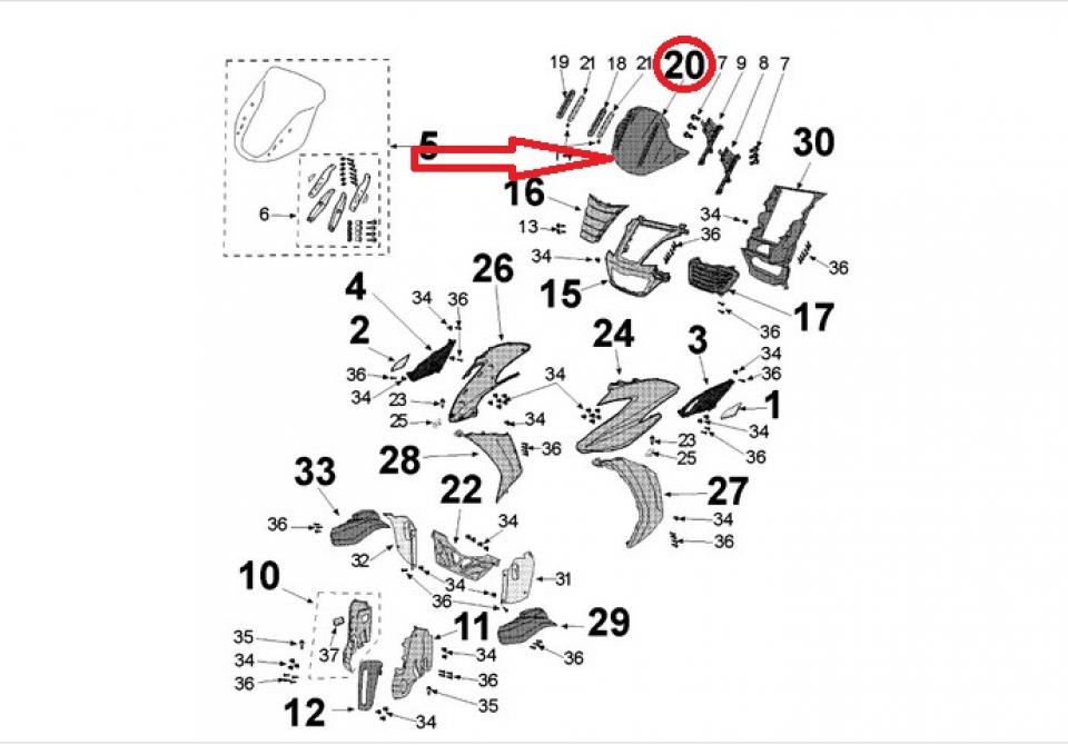 Intérieur cache tête fourche pour scooter Peugeot 400 Metropolis 11781813M1 Neuf