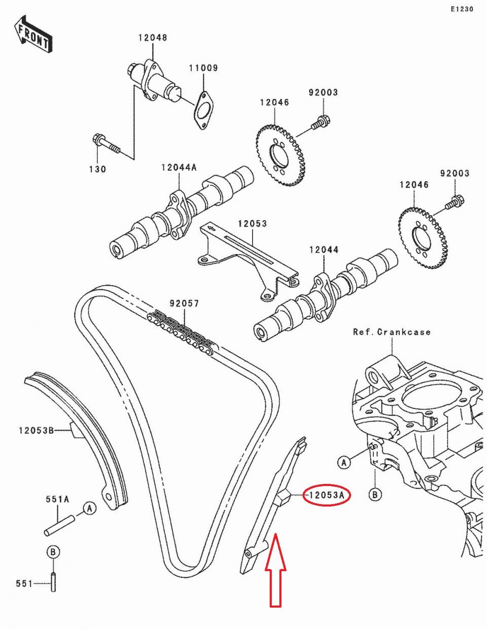 Guide chaîne de distribution origine pour Moto Kawasaki 500 KLE 1991 à 2007 EX500AE Neuf