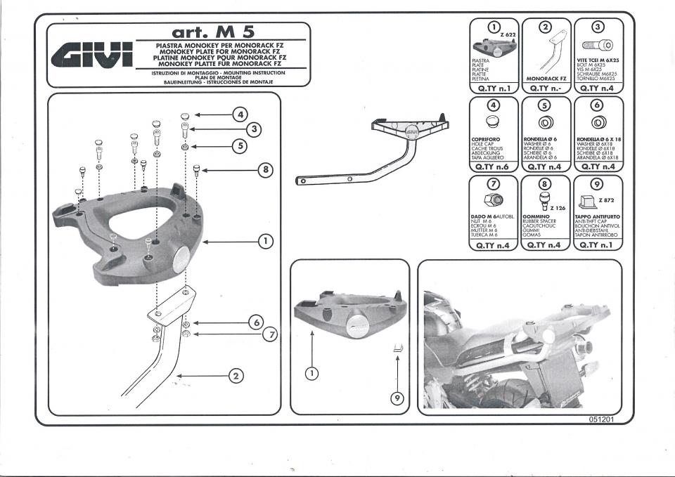 Platine support de top case GIVI pour Bateau Givi M5 Monokey Neuf